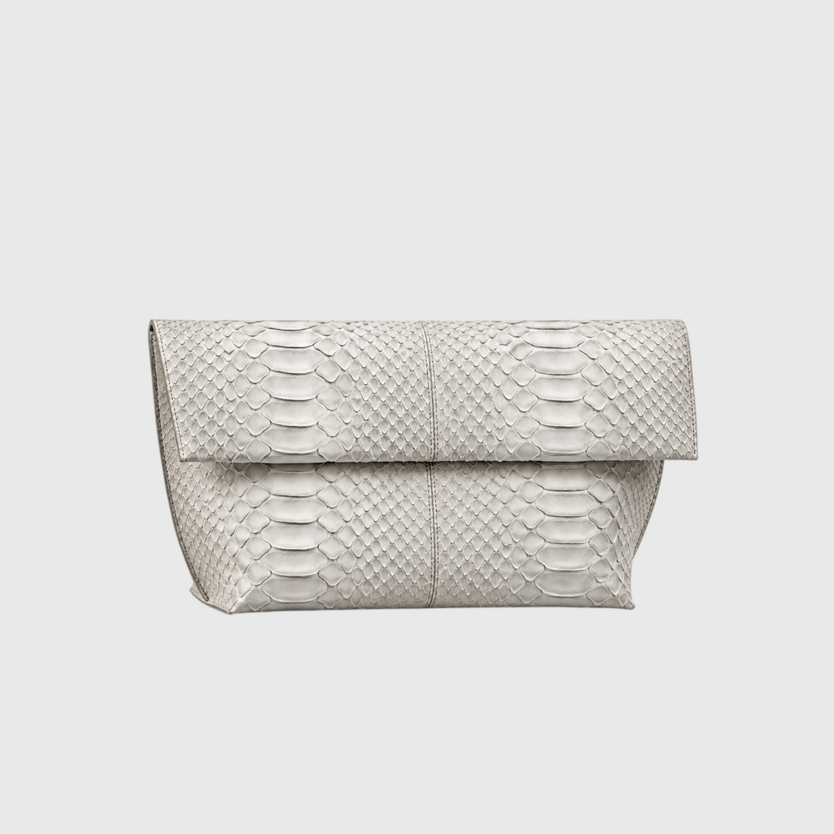 Ivory genuine python leather foldover clutch, front studio product view