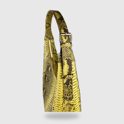 Yellow genuine python leather hobo bag side detail | Genuine Skins