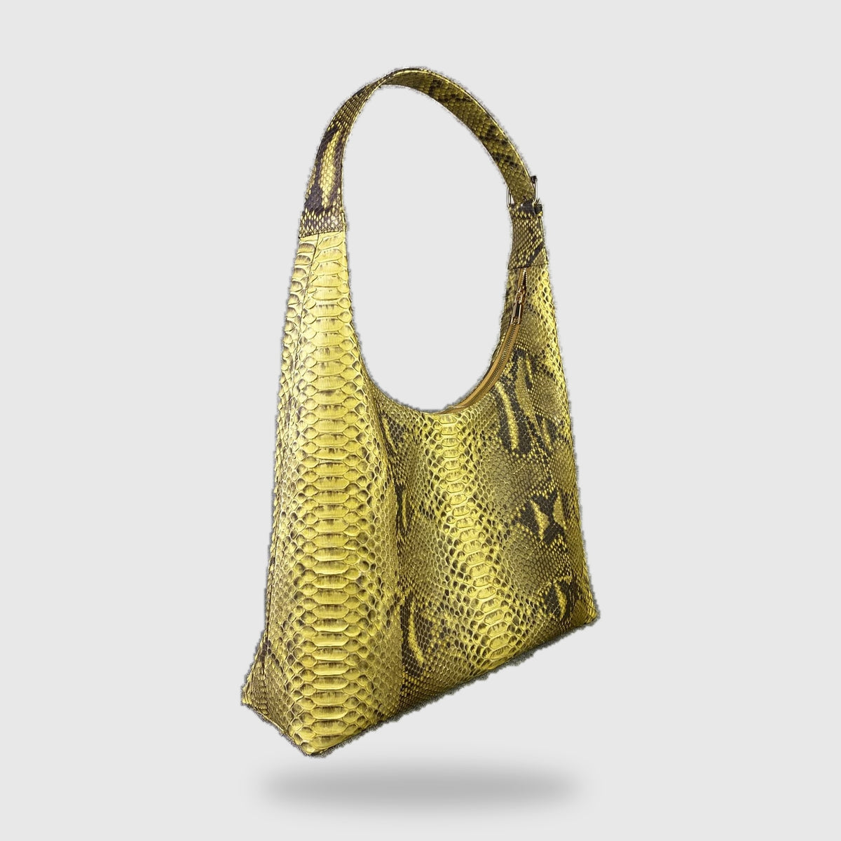 Yellow genuine python leather hobo bag rear three-quarter view | Genuine Skins