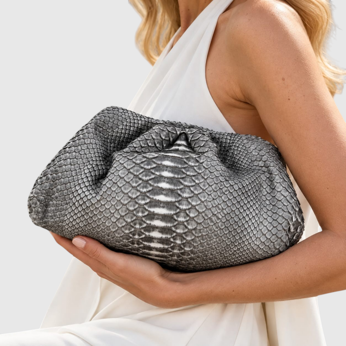 Grey python leather clutch, genuine exotic leather, view 3 | Genuine Skins