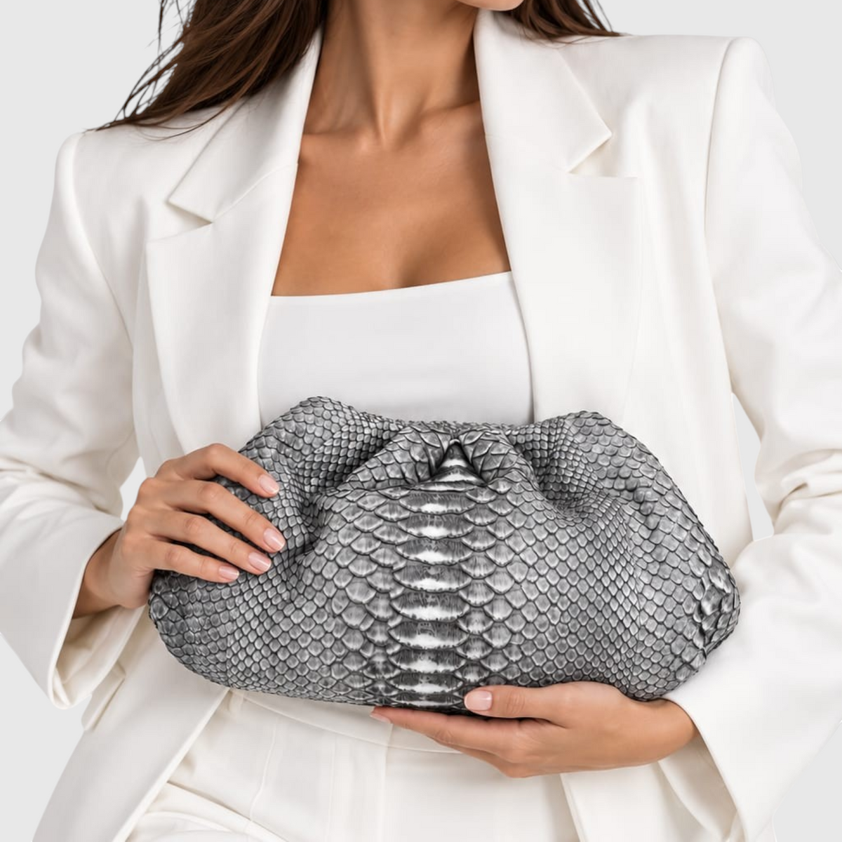 Grey python leather clutch, view 4 | Genuine Skins