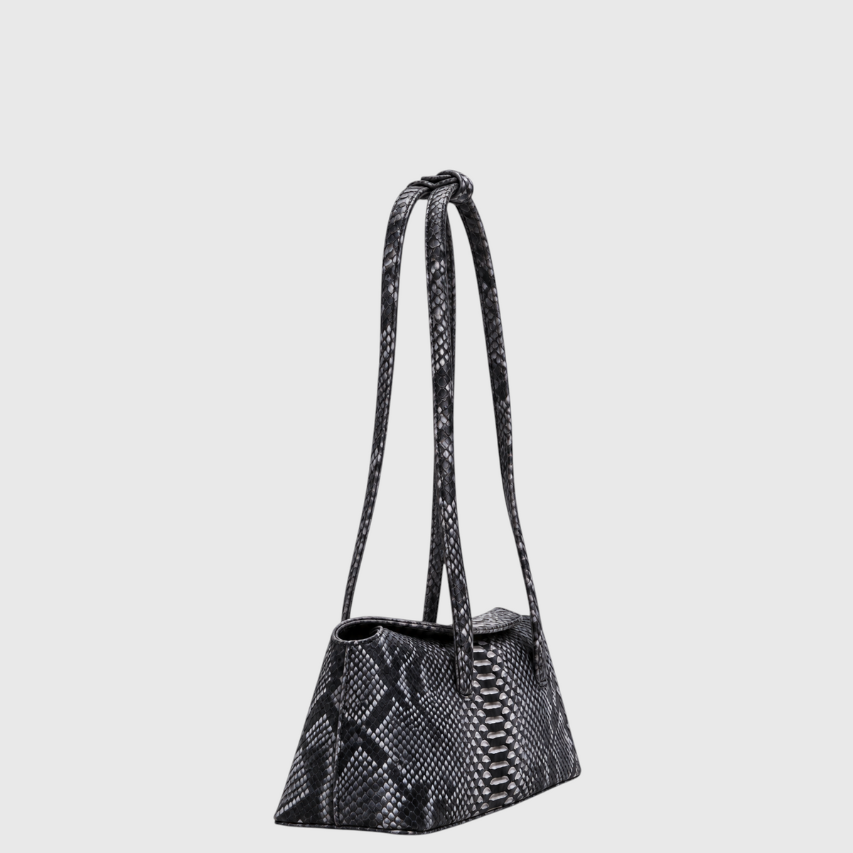 Genuine Skins Python Signature Tote Black / Grey – three-quarter angle