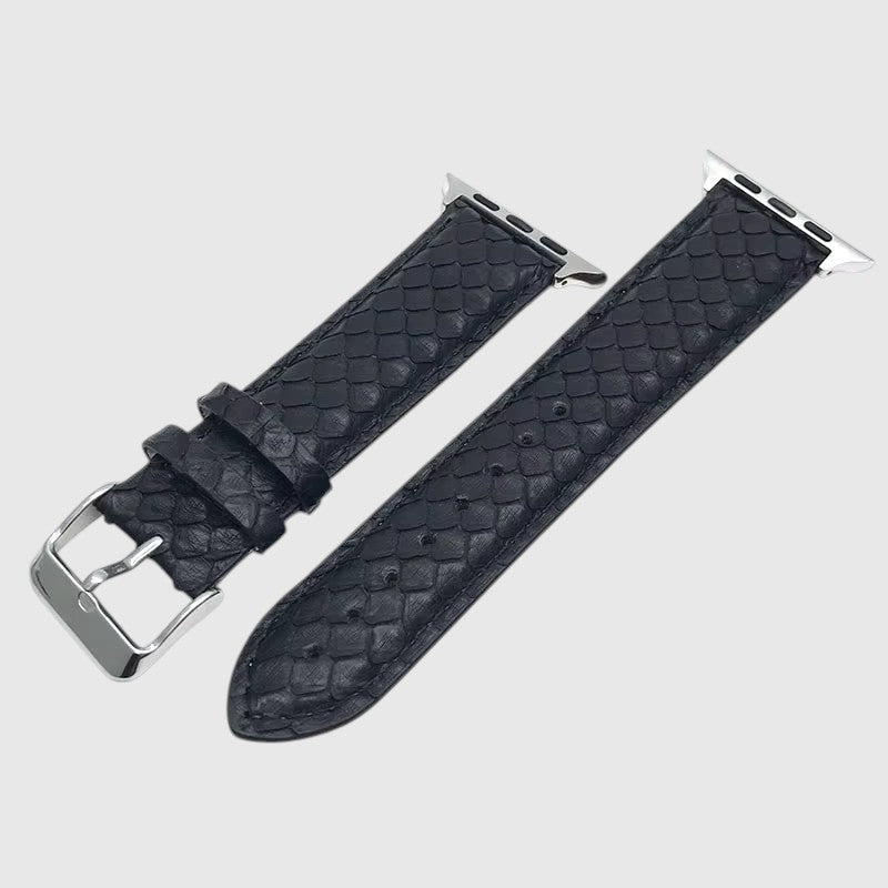 Bracelet de montre en cuir de serpent noir Leather craftman avec boucle et attaches en acier inoxydable