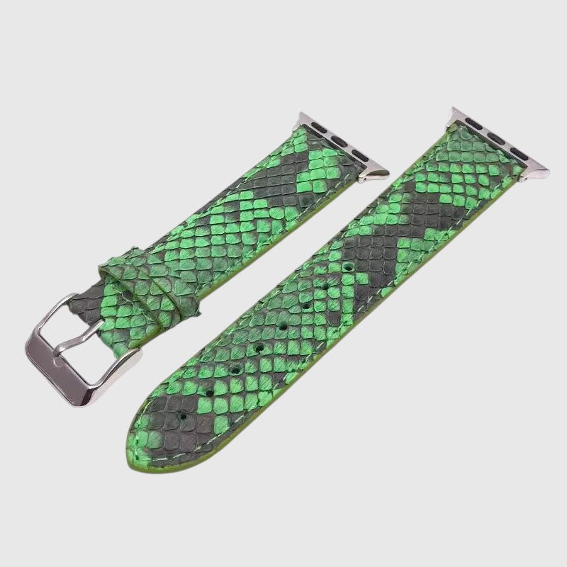 Bracelet de montre Leather craftman en cuir de serpent vert et noir avec boucle en acier inoxydable