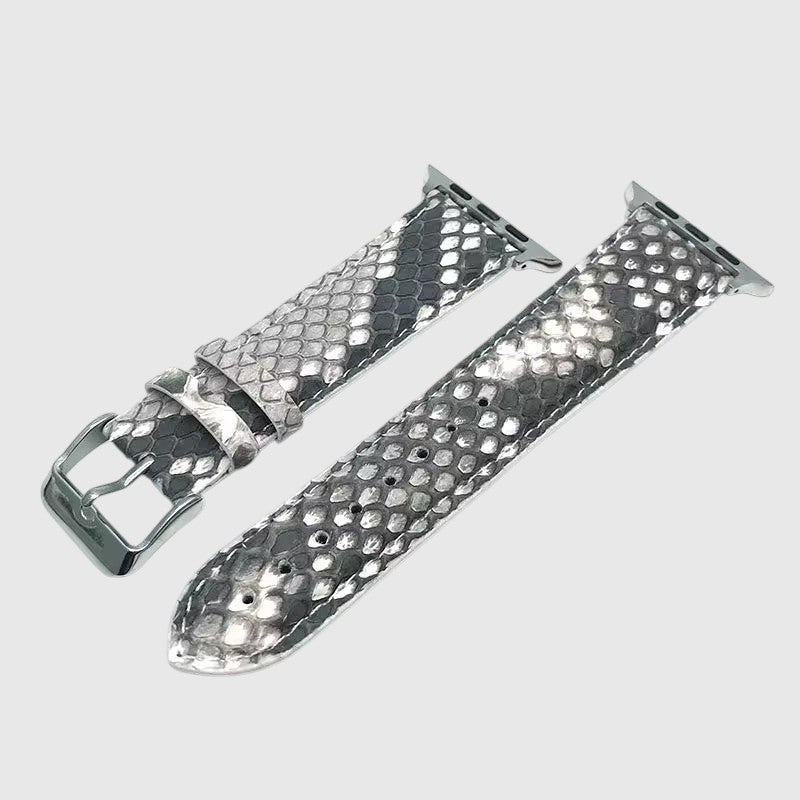 Bracelet de montre Leather craftman en cuir de serpent gris et noir avec boucle en acier inoxydable
