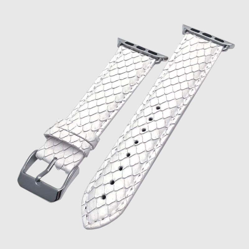 Bracelet de montre en cuir de serpent blanc Leather craftman avec boucle en acier inoxydable