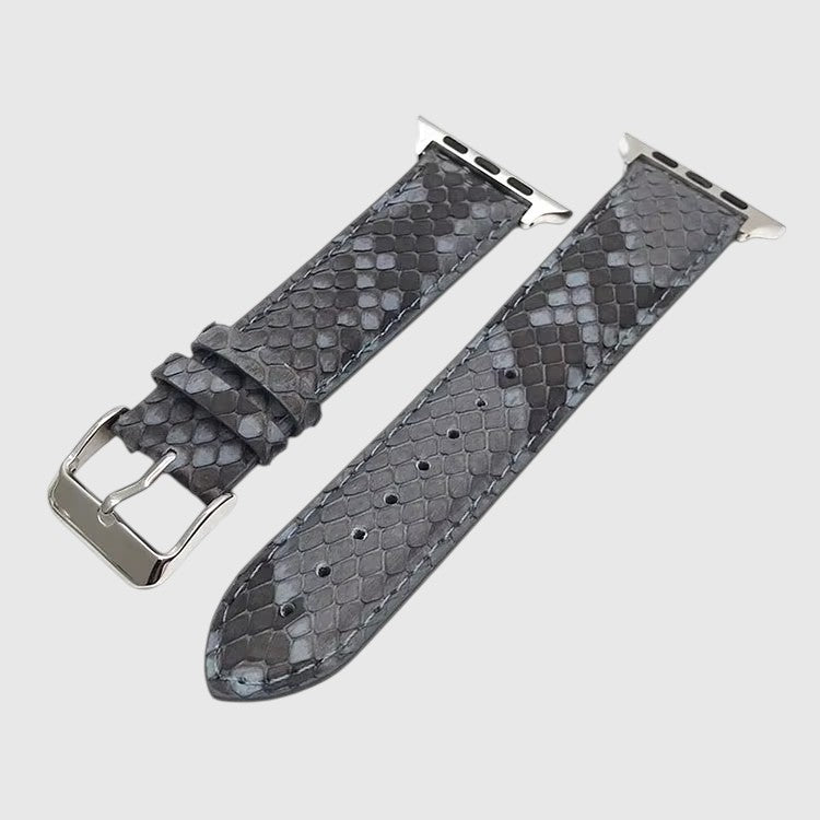 Bracelet de montre en cuir de serpent gris texturé avec boucle en acier inoxydable par Leather craftman