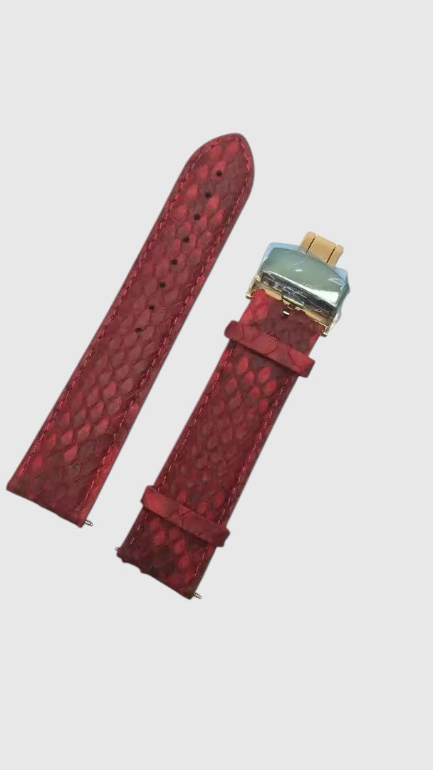Bracelet de montre Leather craftman en cuir de serpent rouge avec boucle déployante dorée