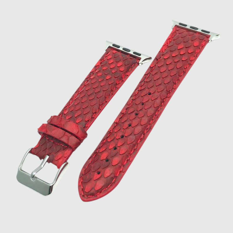 Bracelet de montre Leather craftman en cuir de serpent rouge avec boucle en acier inoxydable