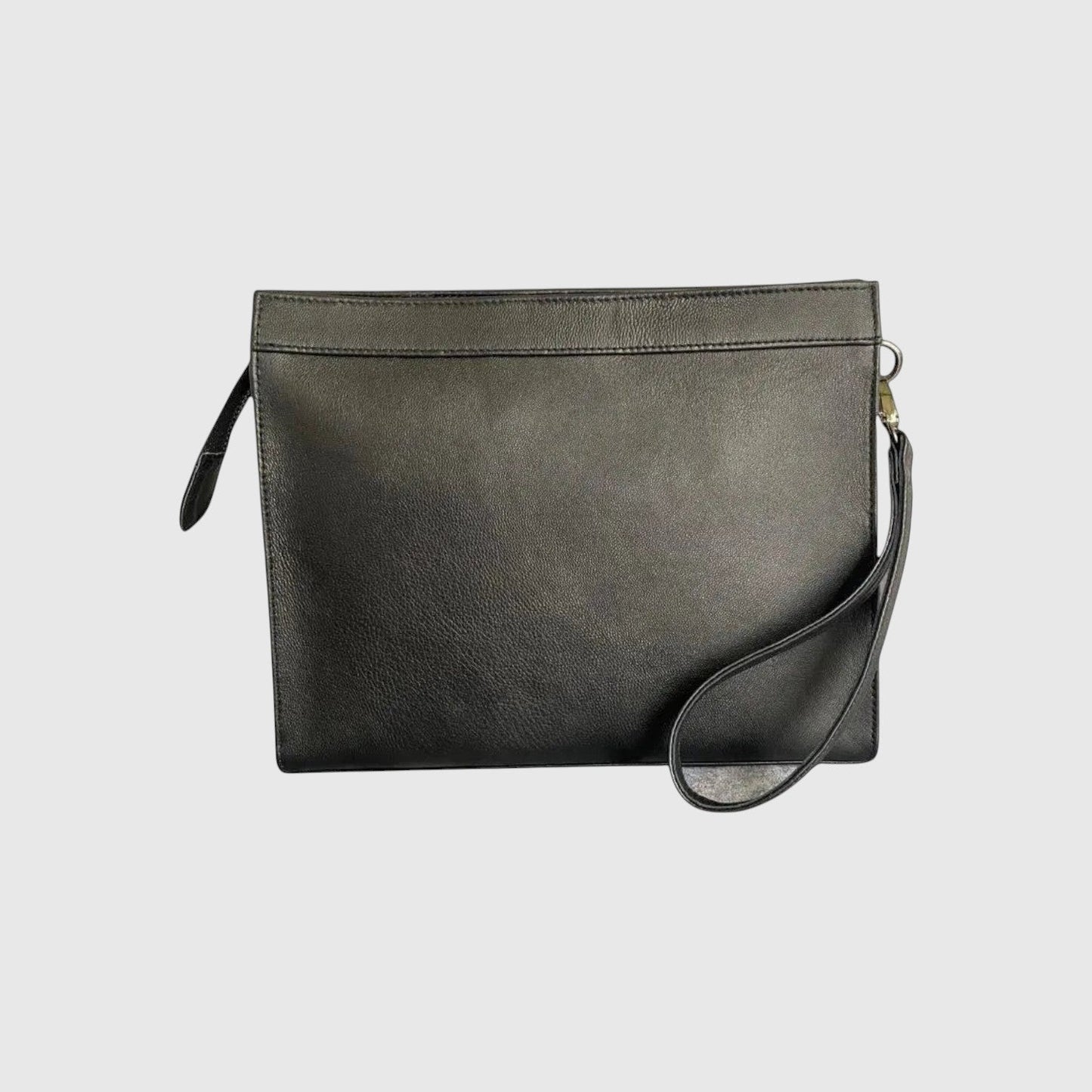 Pochette Leather craftman en cuir noir avec dragonne amovible et détail central en galuchat