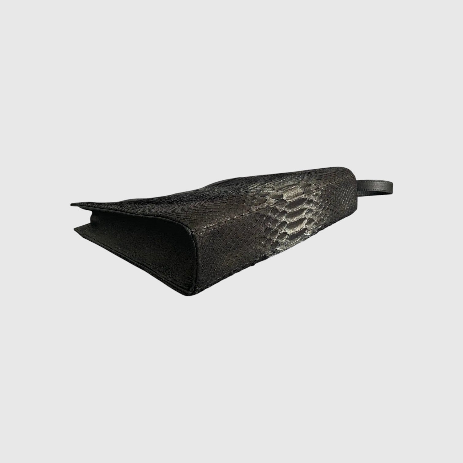 Pochette Leather craftman Midnight Python en cuir de python noir véritable avec texture à écailles naturelle