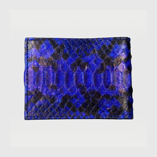 Portefeuille Leather craftman en cuir de python bleu avec texture écailles naturelle et coutures précises