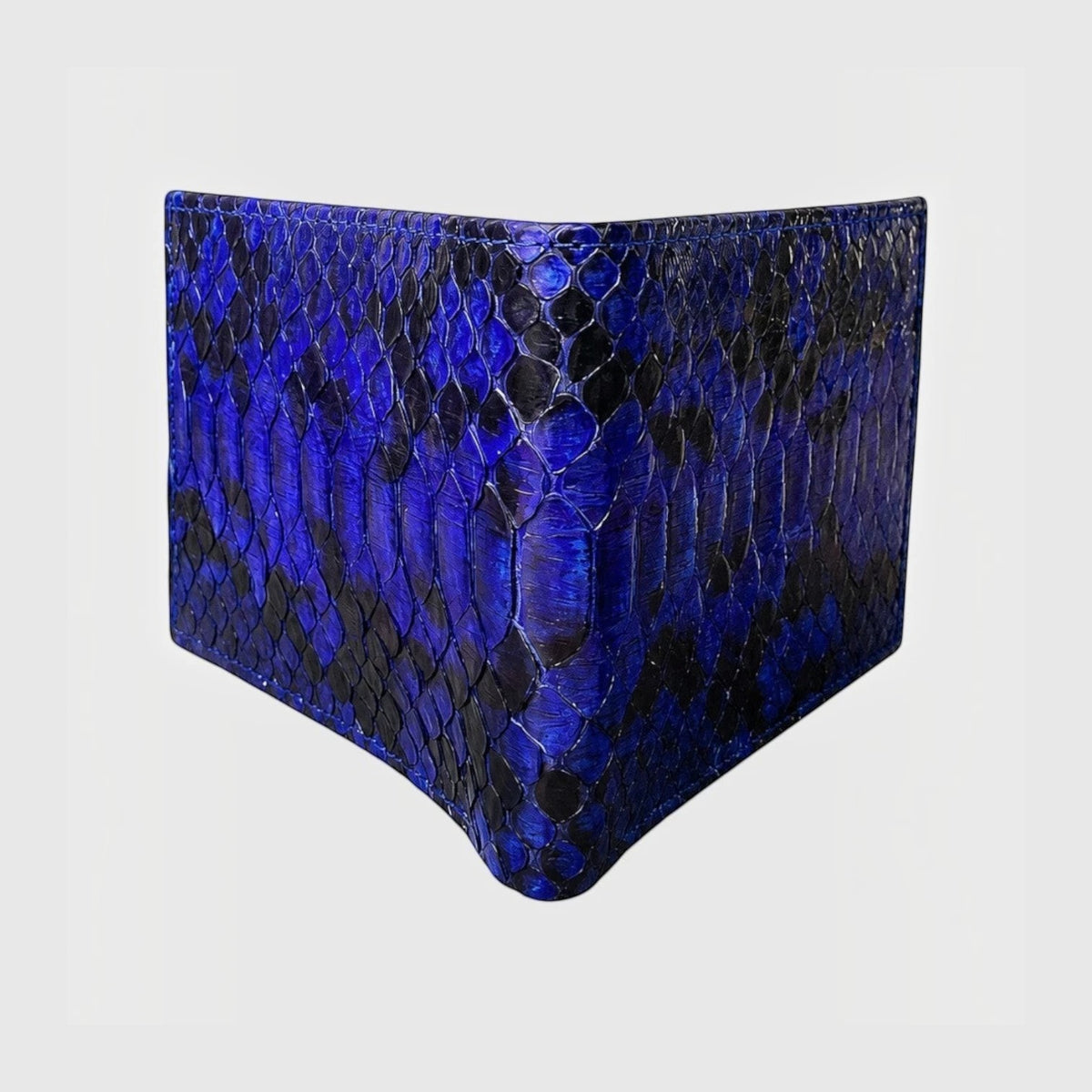 Portefeuille Leather craftman en cuir de python bleu et noir avec texture naturelle et coutures précises