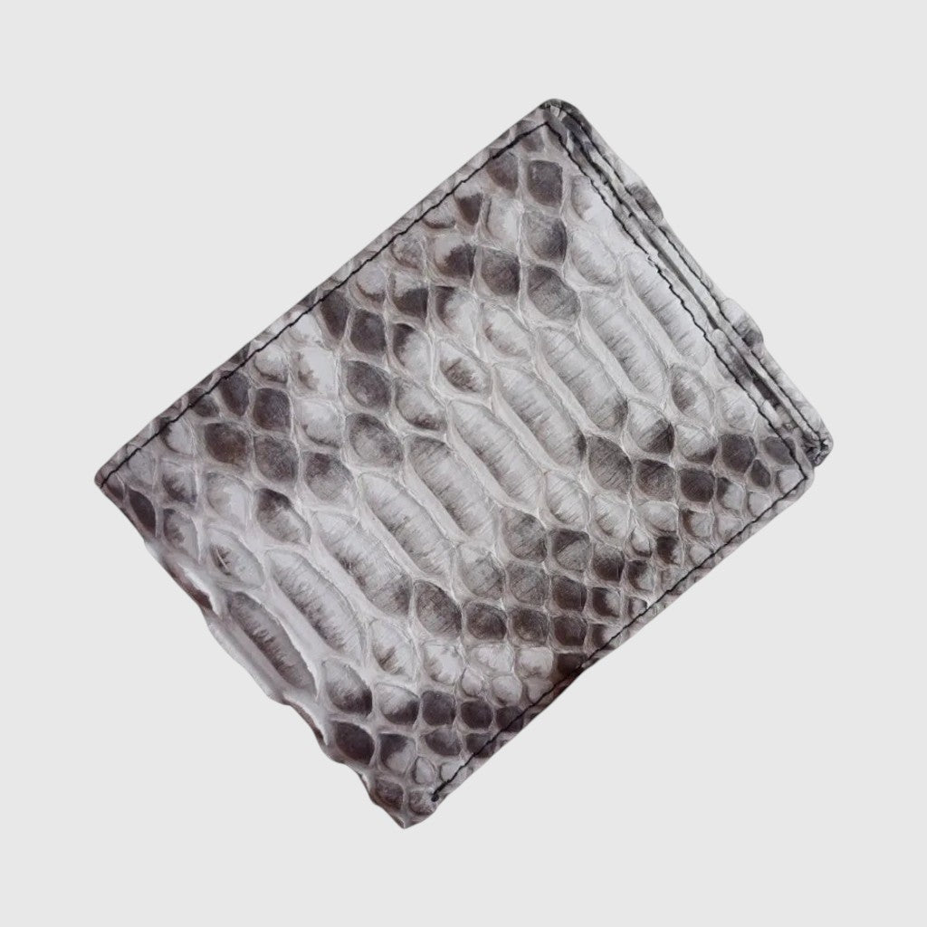 Portefeuille Leather craftman en cuir de python véritable gris avec texture naturelle et coutures précises