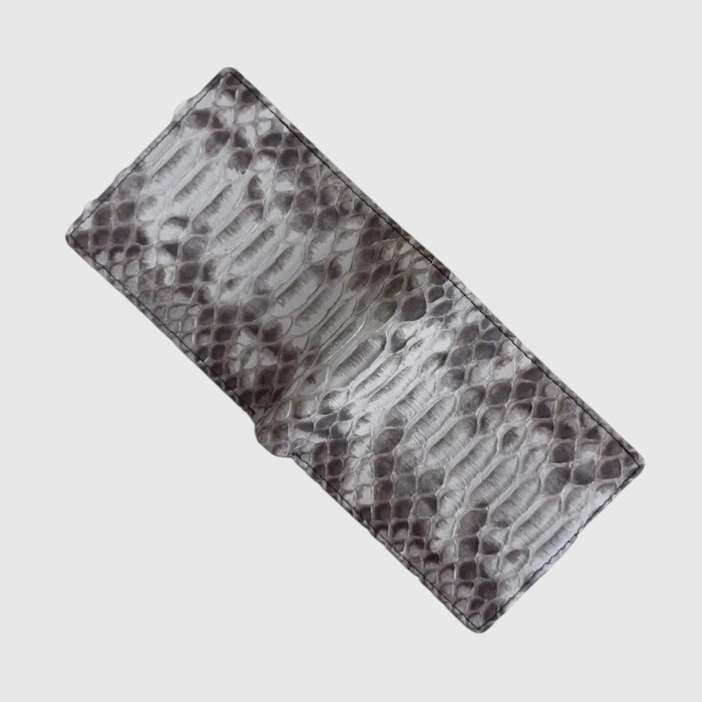 Portefeuille Leather craftman en cuir de python véritable gris avec texture écailles naturelle et coutures précises