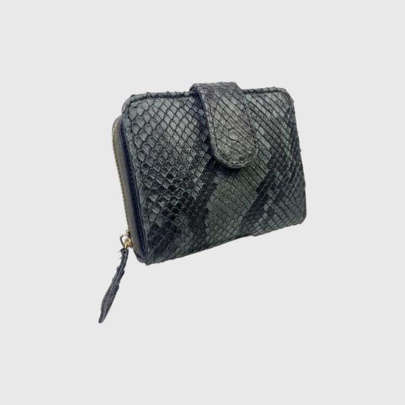 Portefeuille Leather craftman en cuir de python noir avec fermeture éclair et doublure en daim doux