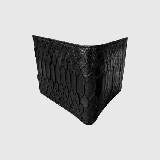 Portefeuille Leather craftman en cuir de python noir véritable avec texture écailles unique et doublure en daim