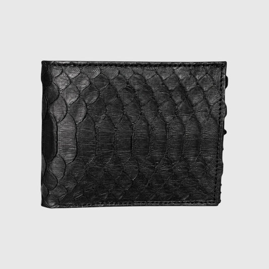 Portefeuille Leather craftman en cuir de python noir véritable avec texture écailles et coutures précises