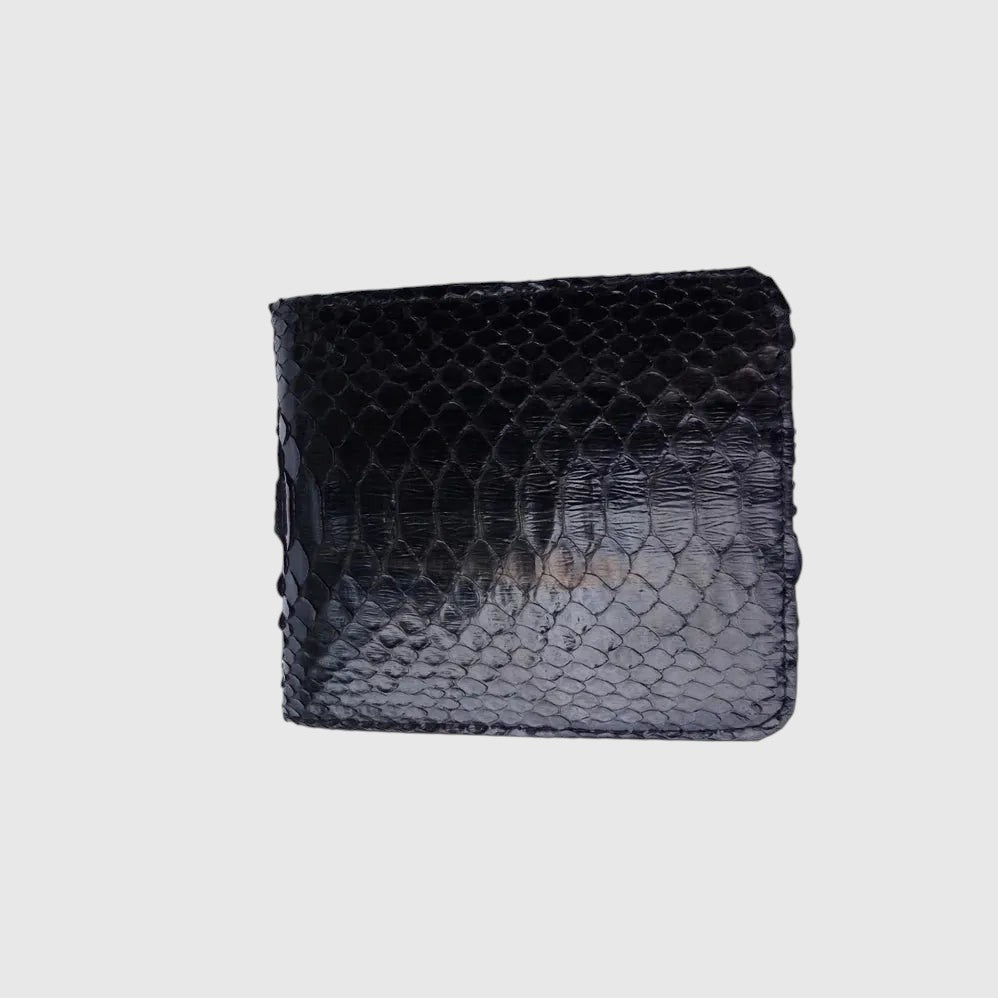 Portefeuille Leather craftman en cuir de python noir véritable avec texture écailles et coutures précises