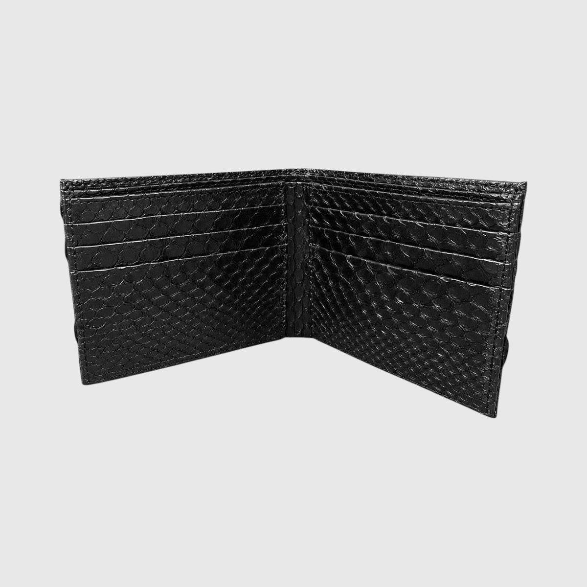 Portefeuille Leather craftman en cuir de python noir avec texture écailles et fentes pour cartes