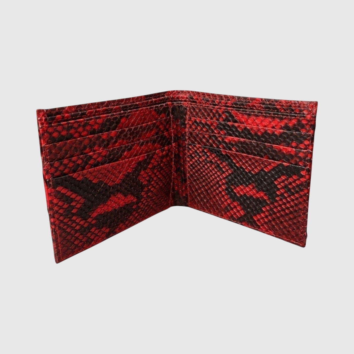 Portefeuille Leather craftman en cuir de python rouge et noir avec fentes pour cartes et doublure en daim
