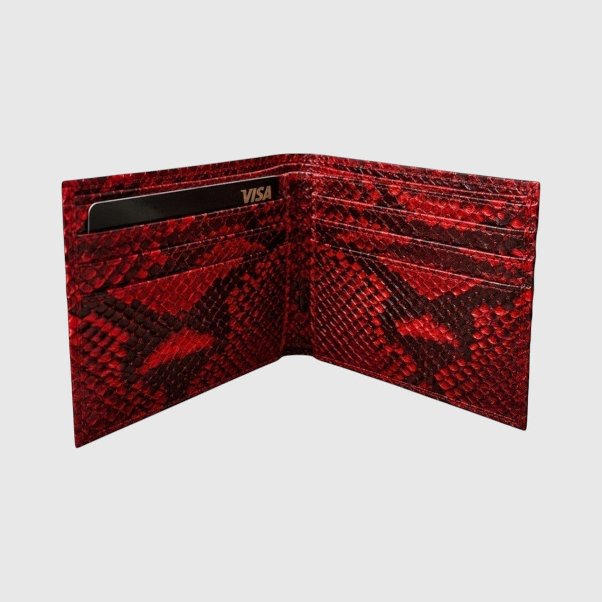 Portefeuille Leather craftman en cuir de python rouge avec doublure en daim et fentes pour cartes