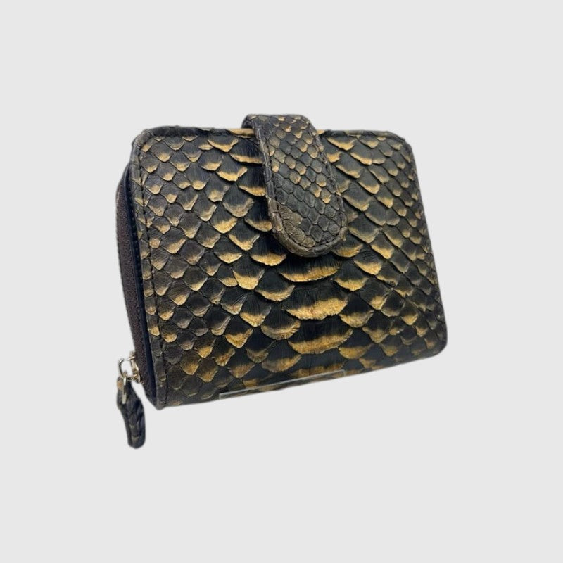 Portefeuille Leather craftman en cuir de python véritable avec texture écailles et fermeture zippée élégante