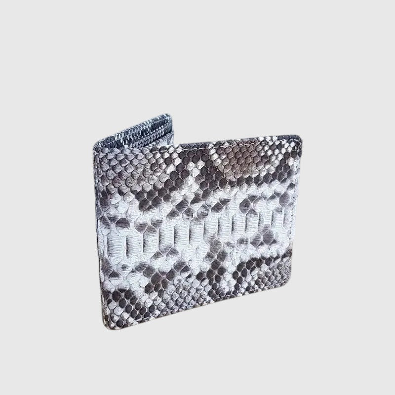Portefeuille Leather craftman en cuir de python véritable avec texture écailles grise et noire