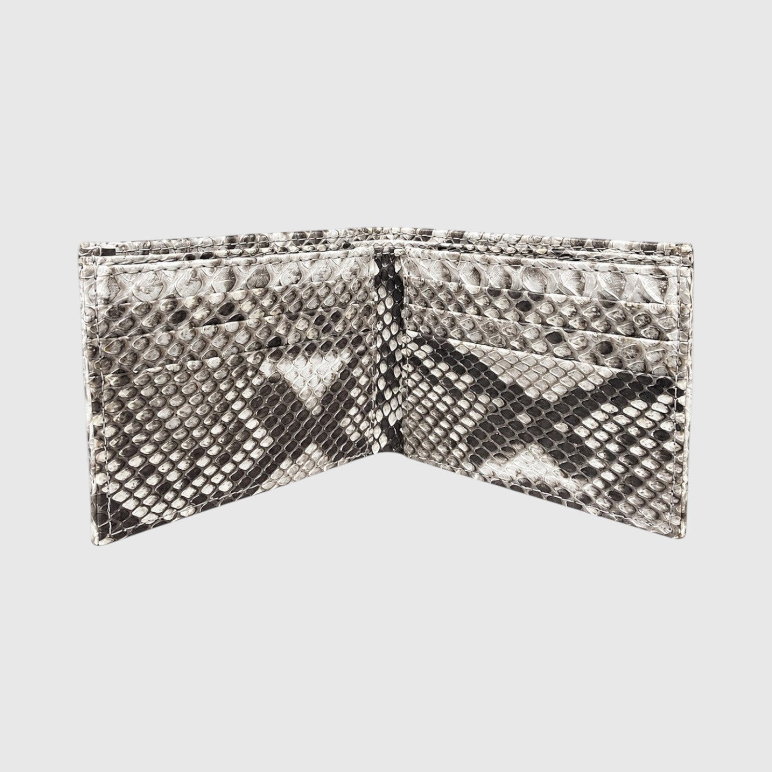 Portefeuille Leather craftman en cuir de python véritable avec texture écailles noir et blanc et doublure en daim
