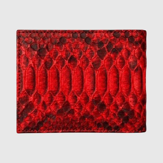 Portefeuille pliant Leather craftman en cuir rouge texturé façon serpent avec finitions luxueuses