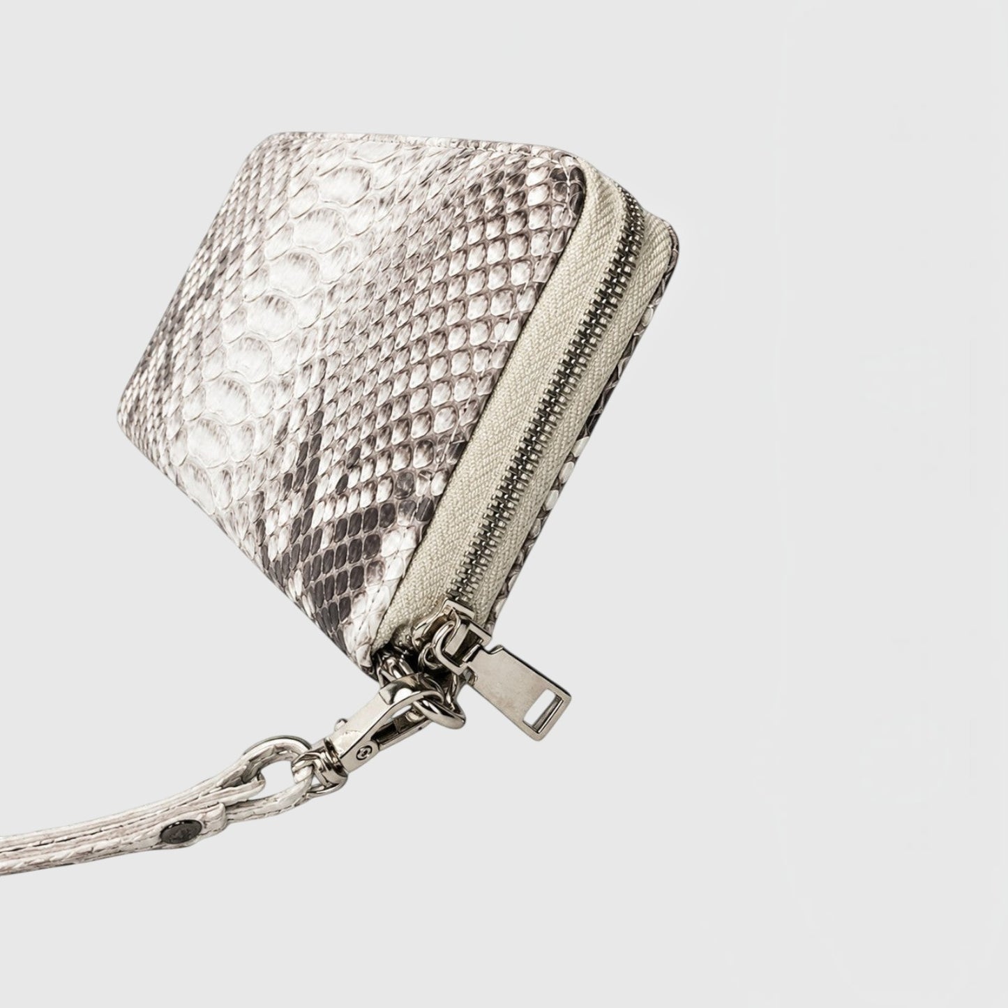 Portefeuille Leather craftman en cuir de serpent véritable avec fermeture éclair et dragonne assortie