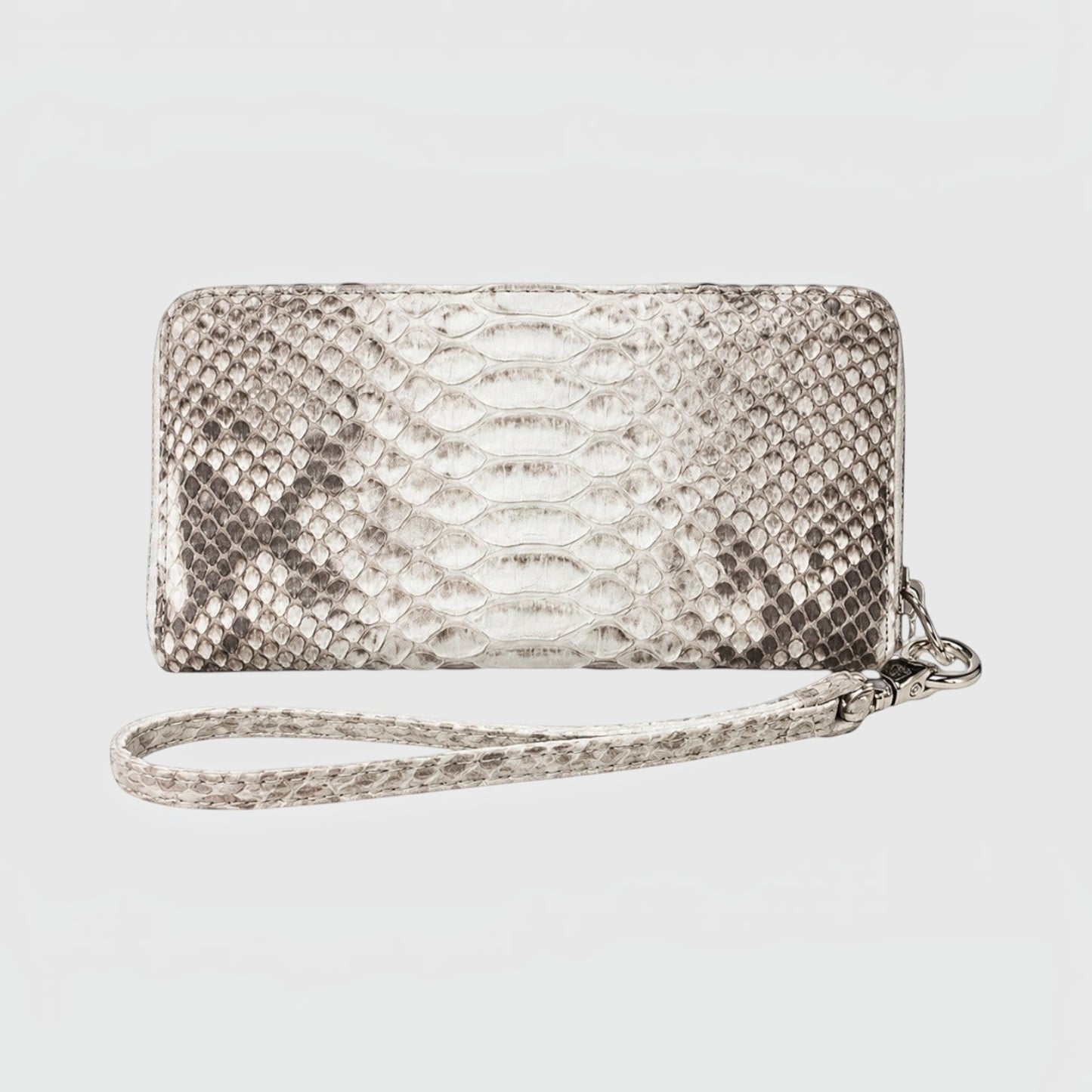 Portefeuille Leather craftman en cuir de serpent véritable gris et blanc avec dragonne amovible