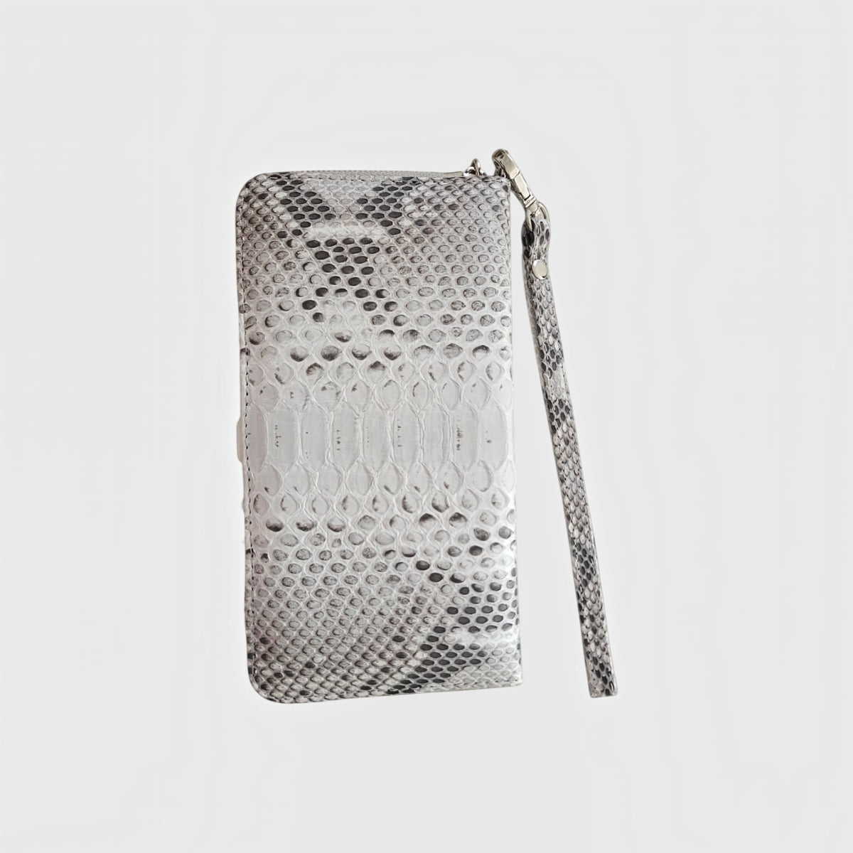 Portefeuille Leather craftman en cuir de serpent véritable gris et blanc avec dragonne et fermeture éclair