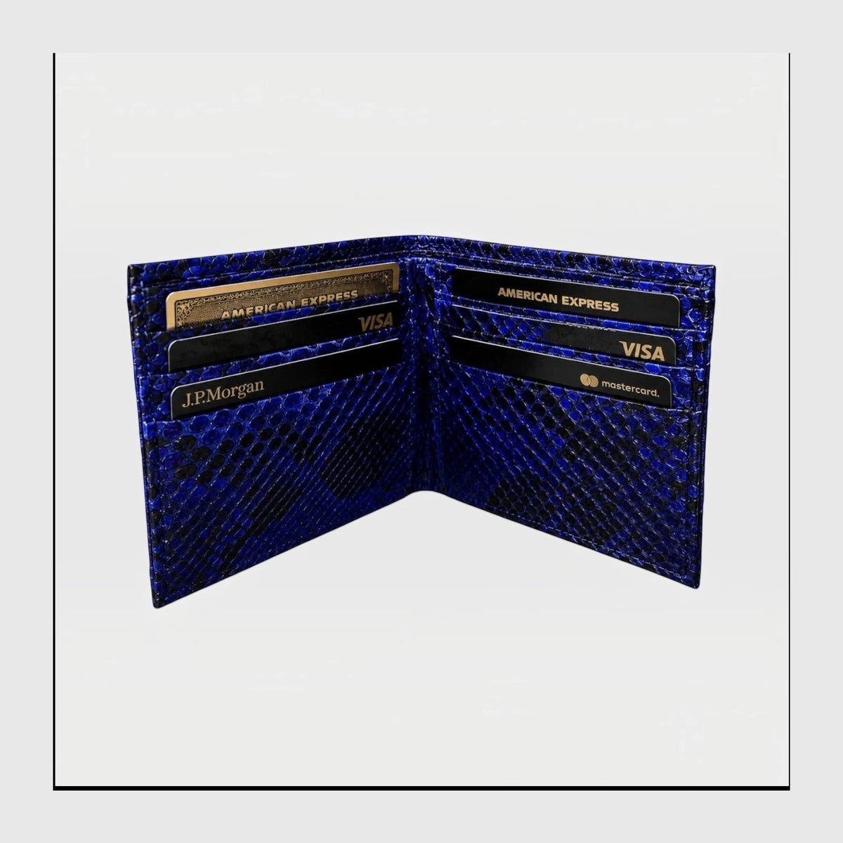 Portefeuille Leather craftman en cuir de python bleu véritable avec doublure en daim et fentes pour cartes