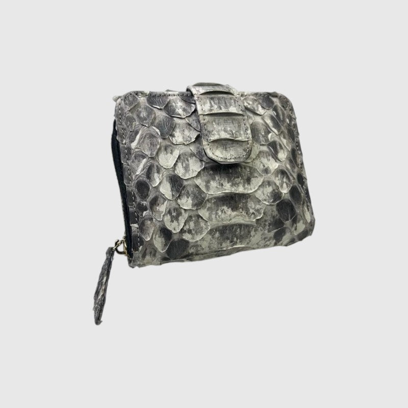 Portefeuille Leather craftman en cuir de python véritable gris avec fermeture éclair et texture écailles unique