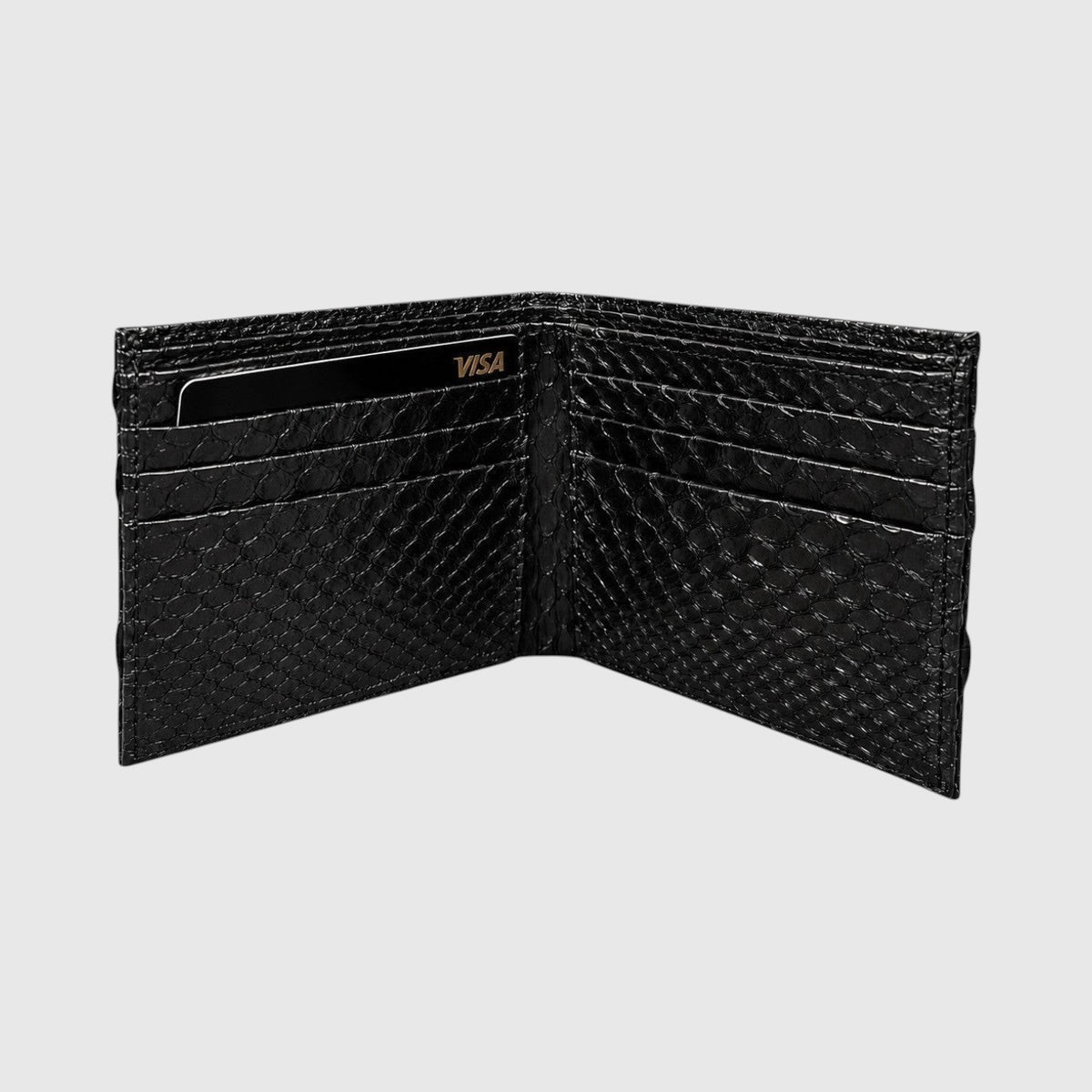 Portefeuille Leather craftman en cuir de python noir véritable avec doublure en daim et fentes pour cartes