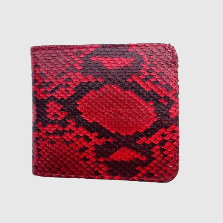 Portefeuille Leather craftman en cuir de python rouge et noir avec texture écailles naturelle et coutures précises