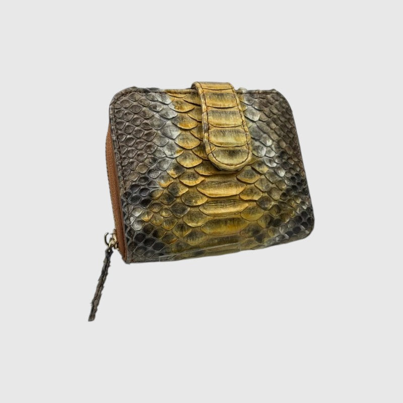 Portefeuille Leather craftman en peau de python véritable avec texture écailles nuancées et fermeture zippée