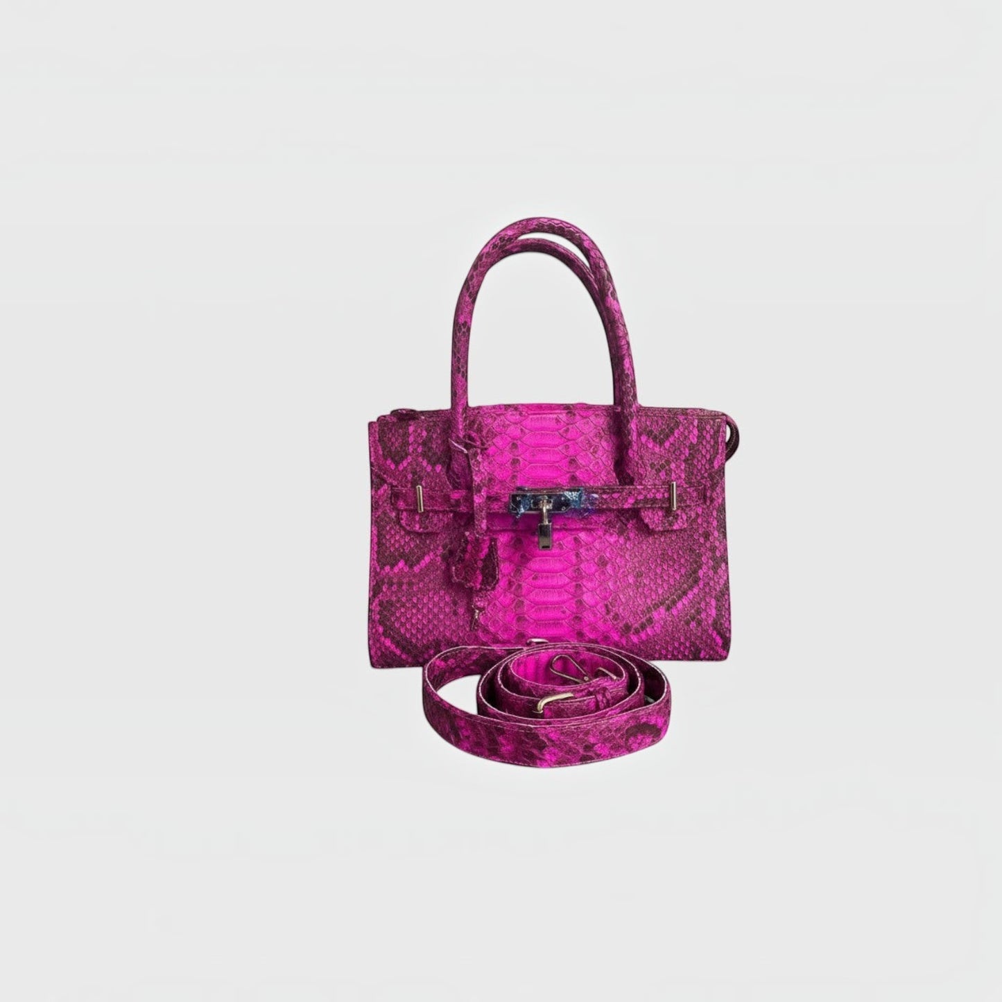 Sac à main Leather craftman en cuir de python fuchsia structuré avec fermoir métallique argenté et bandoulière