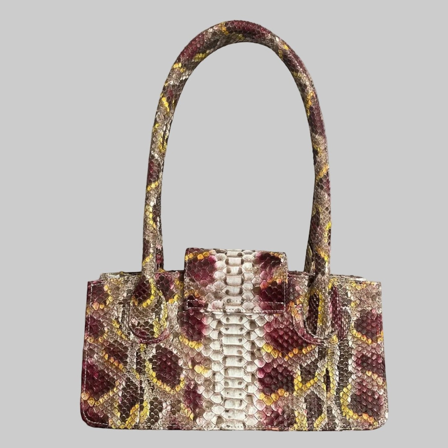 Sac à main Leather craftman Serpentina Rubis en cuir de python véritable multicolore avec fermoir doré