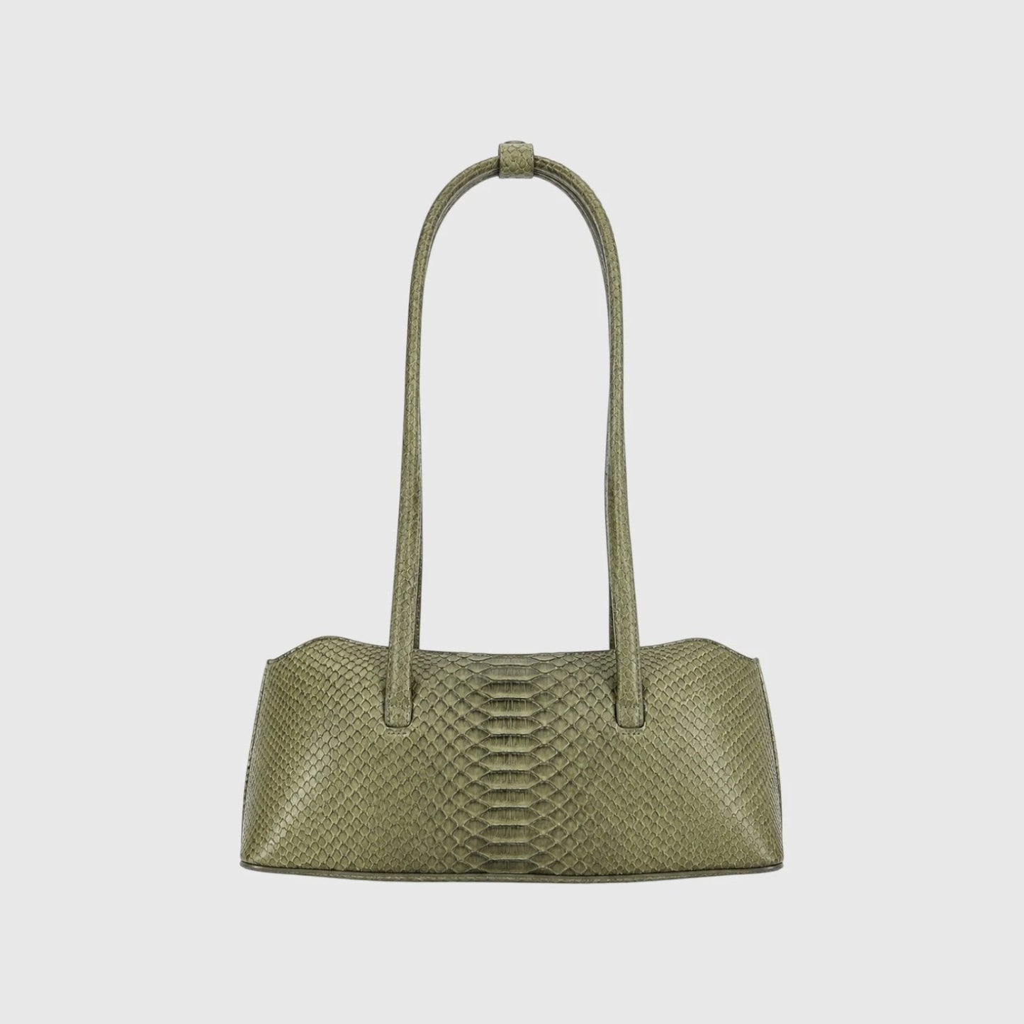 Sac à main Leather craftman en cuir de python véritable vert avec une silhouette structurée et des anses intégrées