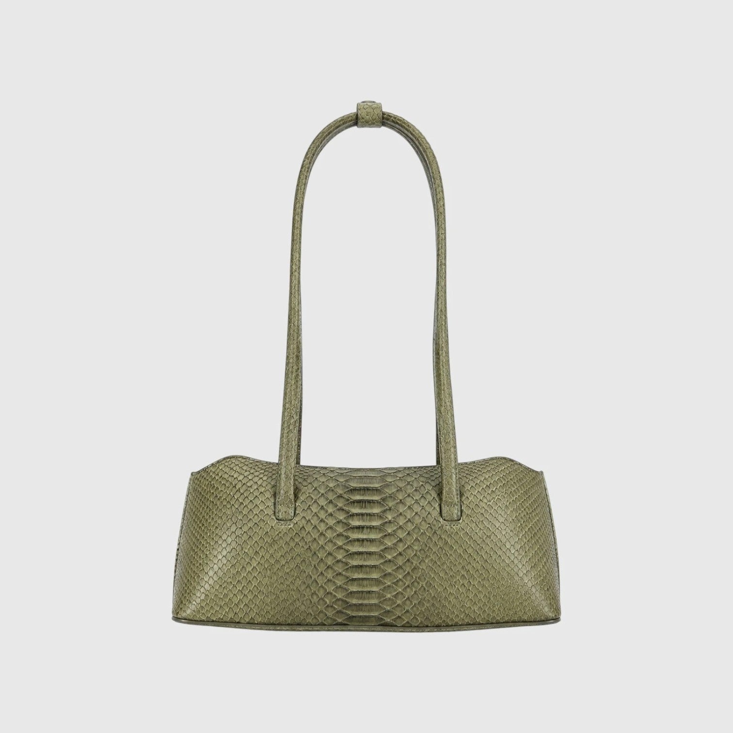 Sac à main Leather craftman en cuir de python véritable vert avec une silhouette structurée et des anses intégrées