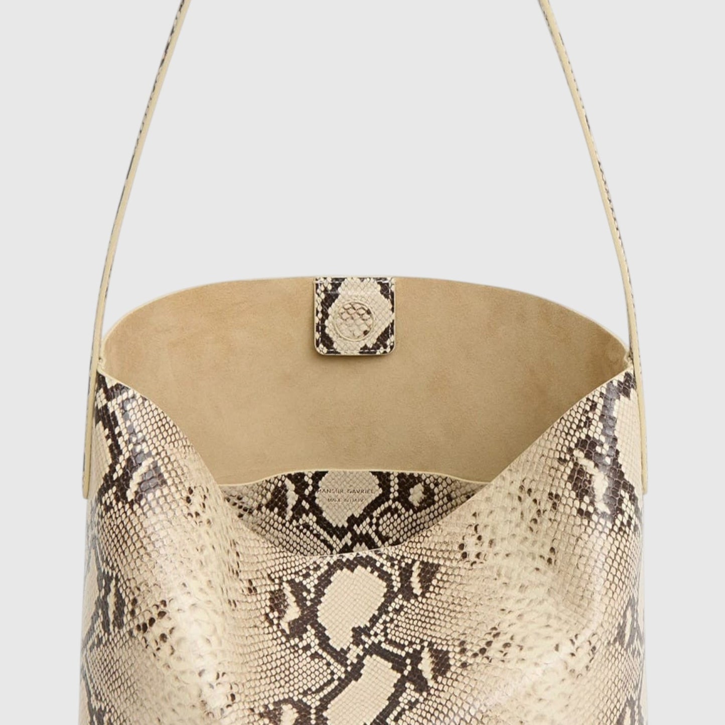 Sac cabas Savannah Leather craftman en cuir de python naturel beige et marron avec bandoulière souple