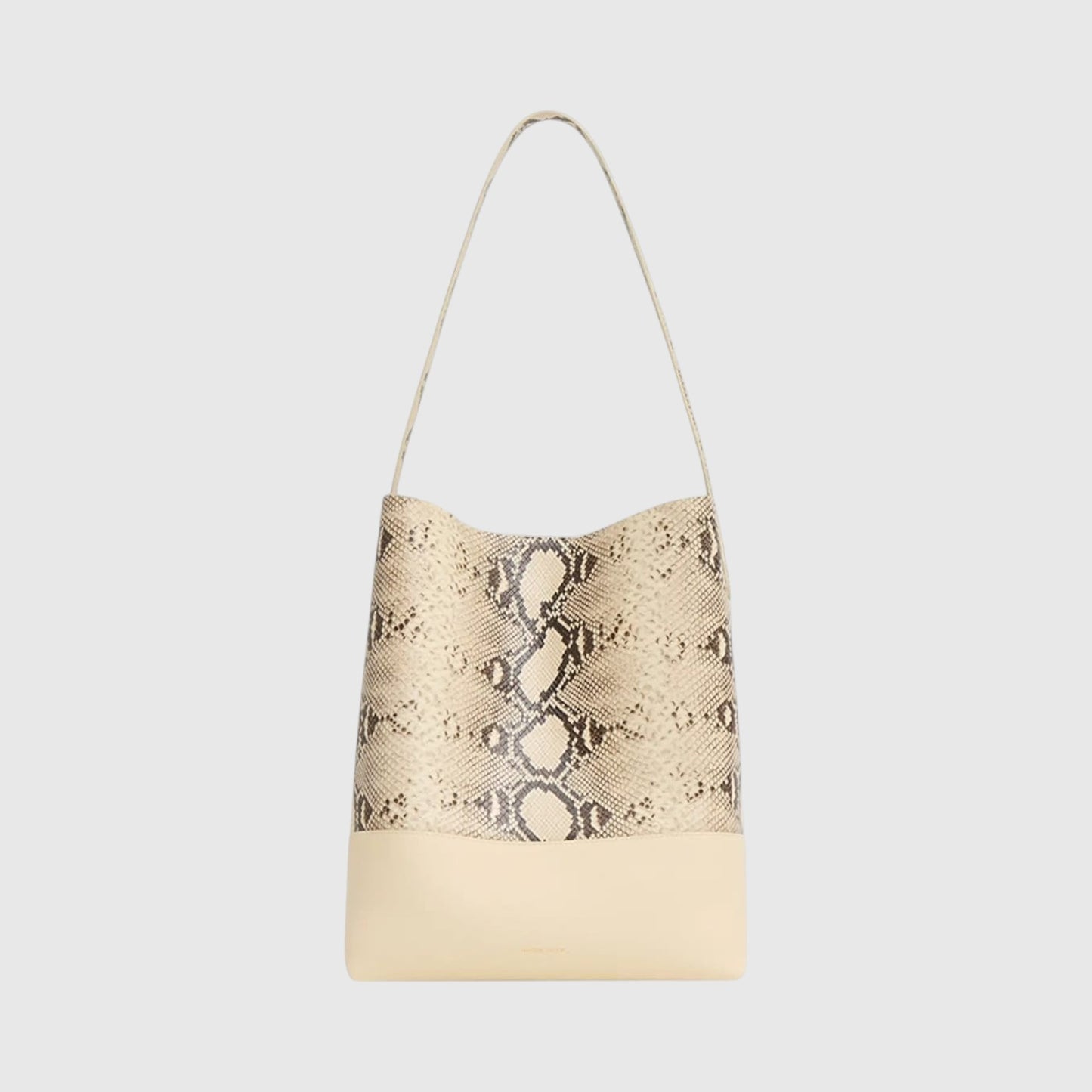 Sac cabas Savannah Leather craftman en cuir de python naturel beige et marron avec base en cuir lisse