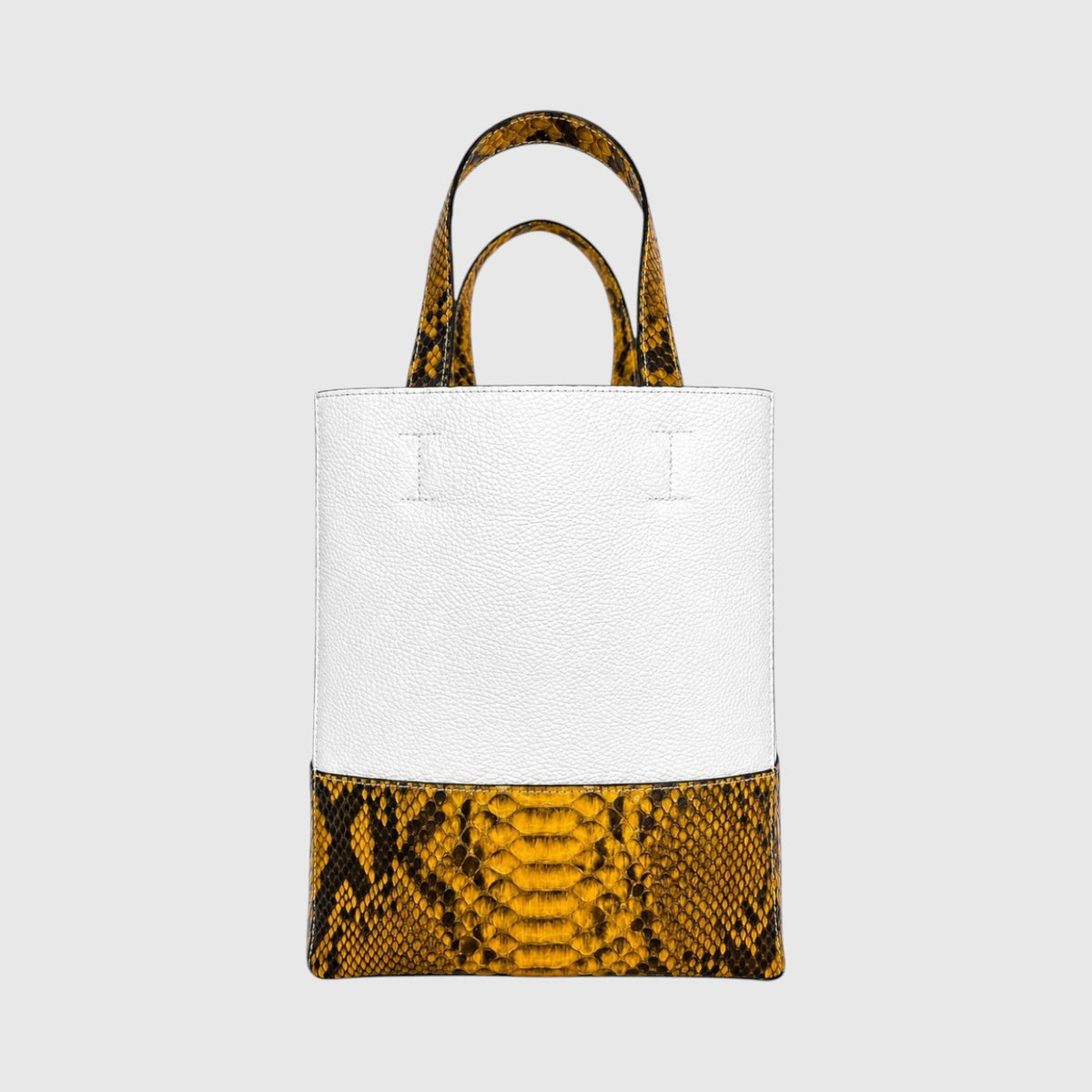 Sac cabas Leather craftman en cuir de python doré et cuir blanc structuré avec deux anses