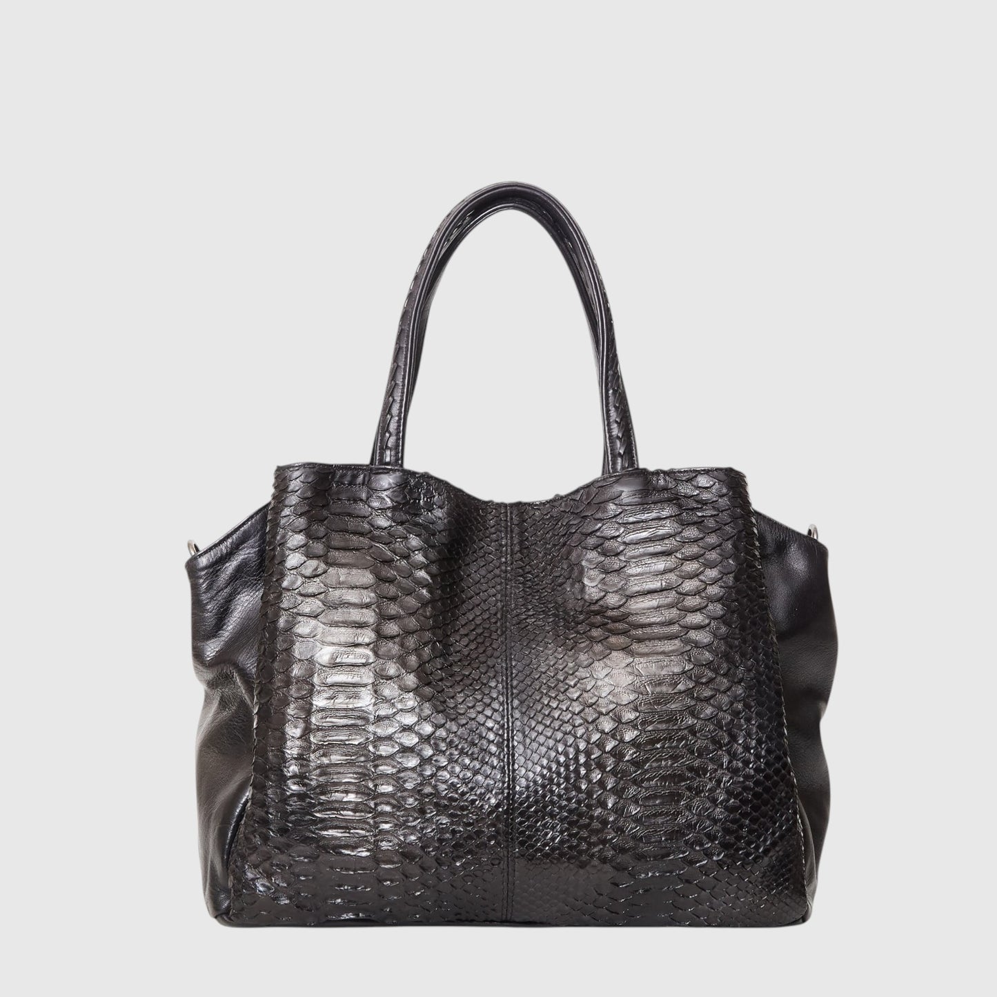 Sac cabas Leather craftman en cuir de python noir véritable avec texture à écailles et doubles anses