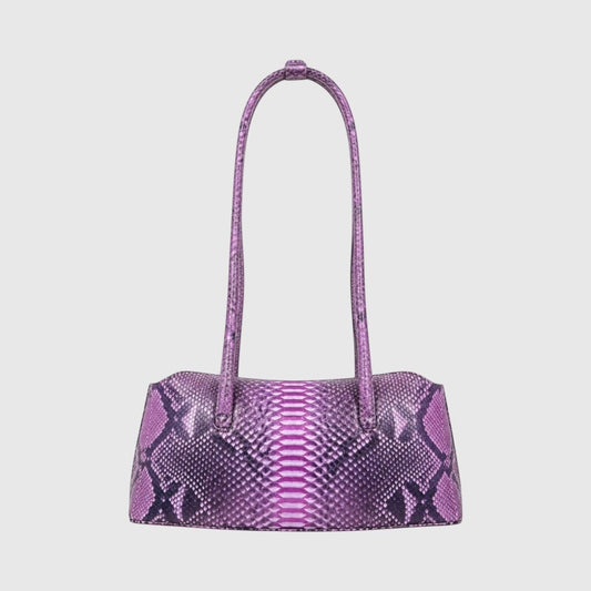 Sac cabas Leather craftman en cuir de python violet avec motif d'écailles naturel et anses intégrées élégantes