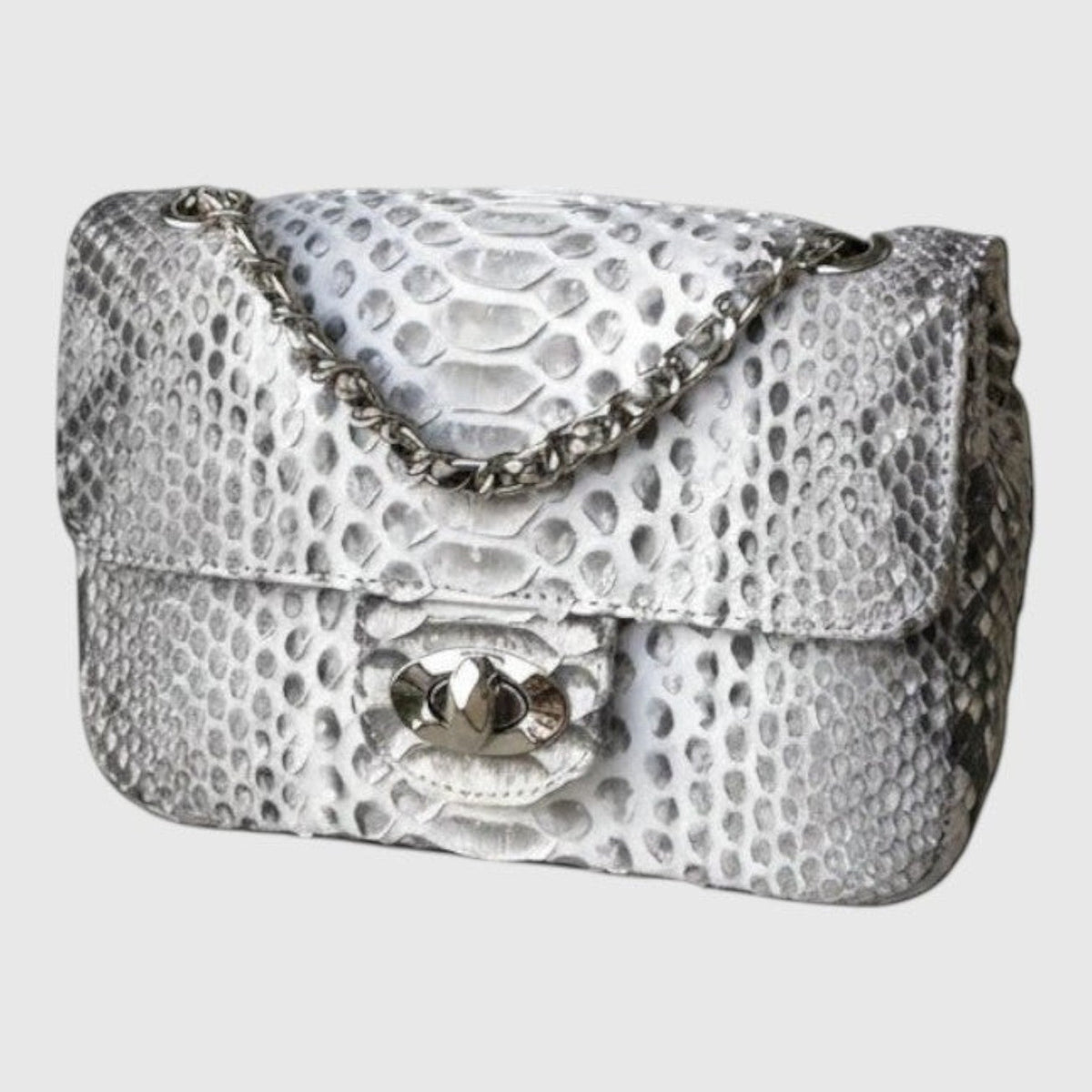 Sac à bandoulière Leather craftman en cuir véritable avec texture python, chaîne métallique et fermoir tournant