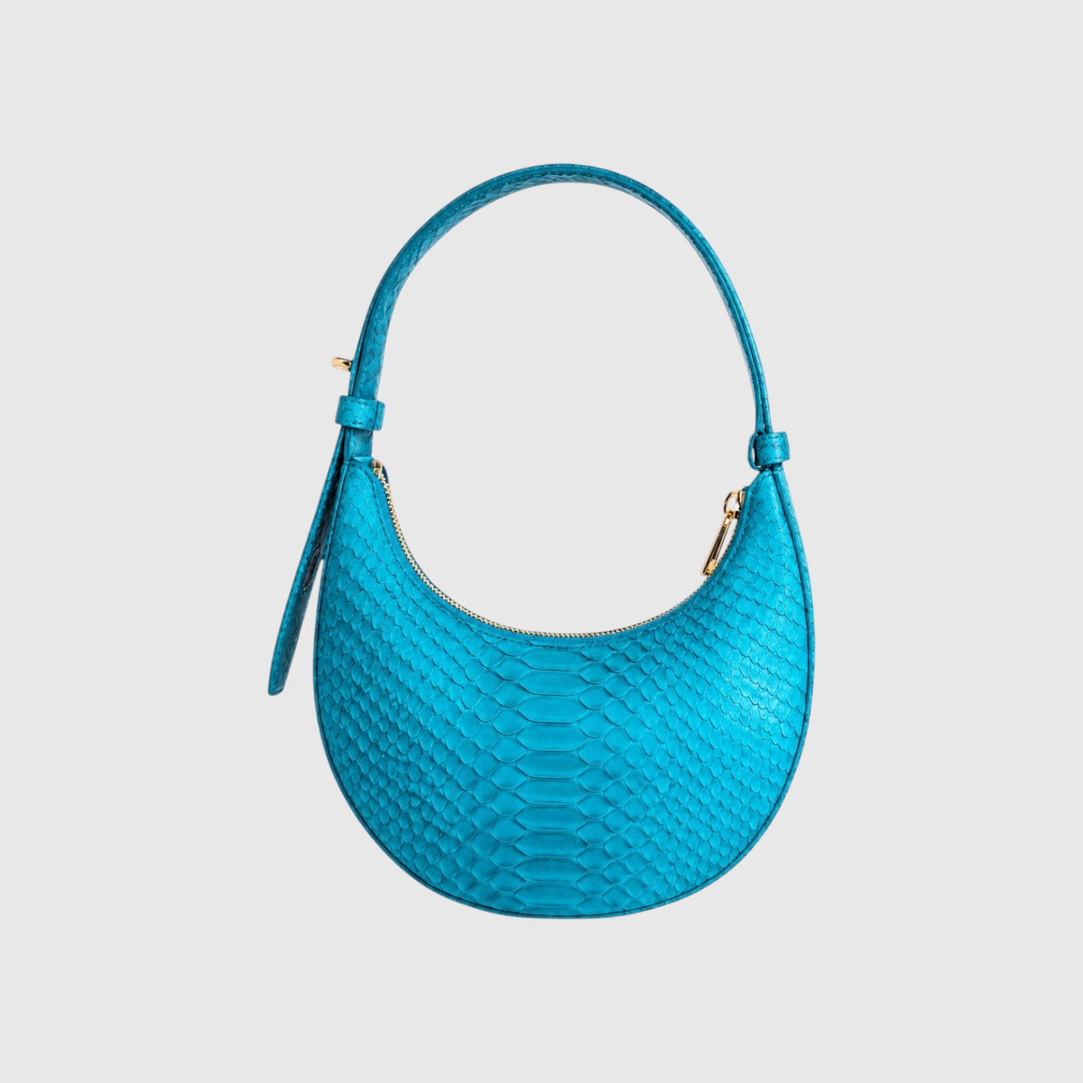 Sac hobo Leather craftman bleu en cuir de python véritable avec une forme en demi-lune et une fermeture éclair dorée