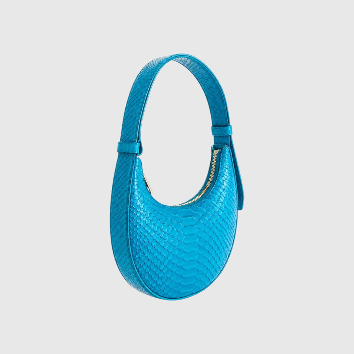 Sac hobo bleu Leather craftman en cuir de python véritable avec fermeture éclair argentée et silhouette structurée